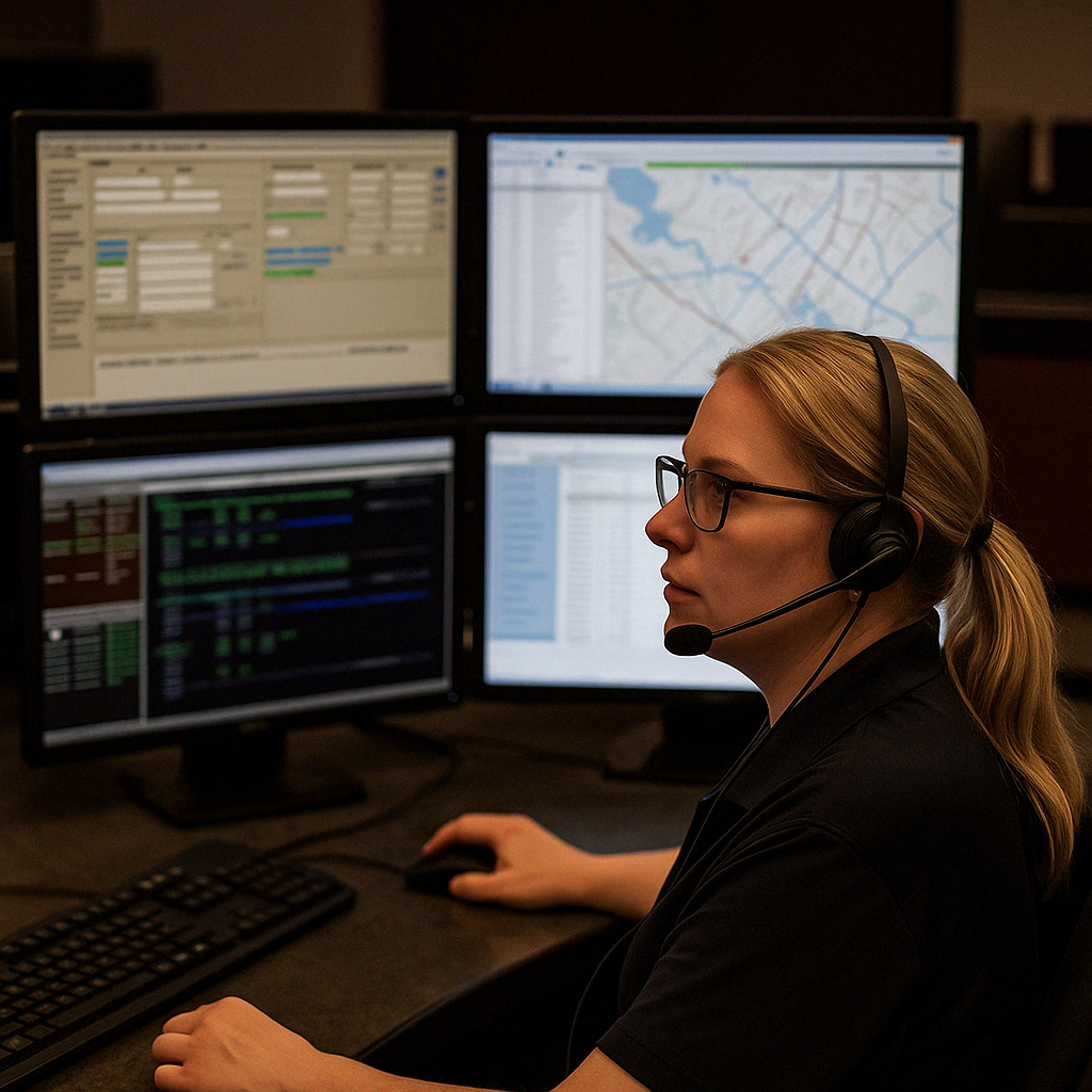 Focused dispatcher using CAD and mapping software in 911 center